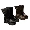 Botas de motociclista retro estilo británico de media pantorrilla 2026 estilo de nicho versátil botas plisadas apiladas botas cortas botas vaqueras para mujer