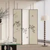 Biombo divisor de bambú estilo francés vintage con tinta china para sala de estar, plegable, diseño simple, adecuado para dormitorio, entrada, fondo de sofá y uso decorativo