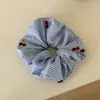 Cuadros Azules Cereza Roja Anillo de Cuenco Grande Titular Sentido de Alta Calidad Cuerda para el Cabello Dulce Flor para el Cabello Anillo para el Cabello Goma Elástica para Niña Adorno para la Cabeza