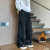 Pantalones deportivos blancos y grises de pierna recta con pliegues, para hombre, hoja curva americana, otoño e invierno, juveniles, ligeramente acampanados, casual