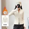 Chamarra de Yoga con Forro de Polar Cuello Alto Cremallera Caliente Ropa de Fitness Otoño Invierno Adelgazante Manga Larga Chamarra Deportiva para Correr Top para Mujer