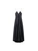 Vestido Longo Feminino Preto Decote V Alça Babados Textura Cetim de Seda Estilo Europeu e Americano Novo Vestido Longo de Cetim Transfronteiriço