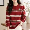 Outono/Inverno 2026 Novo Tricô Listrado Color Block Soltinho Tamanho Plus Size Feminino Novo Suéter Cardigã Casaco Emagrecedor