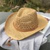 Chapéu de Palha Jazz com Renda Vazada de Aba Larga para Homens e Mulheres Chapéu de Praia para Férias de Verão para Crianças Moda Britânica Versátil