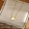 Nuevo Collar de Acero de Titanio para Mujer, Moderno y Sencillo Colgante de Trébol de Cuatro Hojas Redondo Incrustado con Concha, Juego que No se Desvanece Venta Caliente