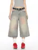 Shorts Jeans de Verão Novo Estilo para Mulheres, Estilo Americano Streetwear, Tingimento Sujo, Design Lavado e Desgastado, Calça Cropped Casual Solta