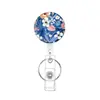 Porta Credencial Retráctil con Estampado Floral, Porta Credencial Blanco con Cordón Retráctil, Diseño Floral para Oficina