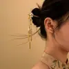 Grampo de Cabelo Longo com Franja de Flor de Pérola Falsa para Uso Diário, Acessório de Cabelo Elegante Novo Estilo Chinês com Franja