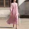 Vestido Artístico Elegante de Linho Listrado de Caimento Solto Versátil Novo para Primavera/Verão 2026 com Faixa para Emagrecer Mulheres