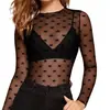 Camiseta Popular de Encaje Europea y Americana para Mujer, Top de Malla para Club, Transparente Transfronterizo de Amazon, Camisa Base Camisa