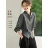 Camisa de Estilo Casual con Cuello Polo Negro de Manga Larga Otoño Nueva para el Trabajo Cintura Delgado Aspecto Camisa Popular de Este Año