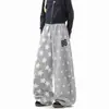 Pantalones de chándal grises con estampado de estrellas estilo americano para mujer y hombre, pantalones deportivos de otoño para danza jazz, pantalones holgados casuales de pierna curva