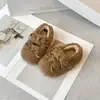 Estilo Coreano Plush Macio Grudante Roupa Exterior Infantil Sapatos de Pelo Menina Laço Mais Veludo Mary Jane Princesa Sapatos Individuais