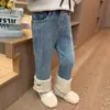 Calça Reta Elástica de Lã Estilo Coreano para Meninas Outono/Inverno 2026 Nova Moda Infantil Calça Longa Engrossada para Menina