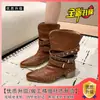 Hebilla de Cinturón Melard Botas Vaqueras Retro para Mujer 2026 Nuevo Estilo Otoño/Invierno Botines con Tachuelas Punta Fina Tacón Grueso