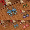 Pendientes de Tela Estilo Étnico Retro Bordados a Mano Flor Larga Borla Pendientes de Viaje Yunnan Guizhou Venta al por Mayor