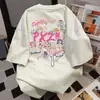 Camiseta de Manga Corta con Estampado de Letras Graffiti de Diseño de Nicho para Mujer Verano 2026 Nuevo Top Casual Holgado Versátil