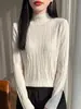 Top de punto fino de manga larga para mujer, con cuello medio alto y textura jacquard de estilo francés, moderno y estilizado, para principios de otoño