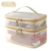 Nova Bolsa de Maquiagem de Malha Dupla Camada 2024, Necessaire, Bolsa de Armazenamento Portátil de Grande Capacidade para Mulheres, Bolsa de Armazenamento de Cosméticos