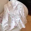 Nova Camisa Estampada de Coração Primavera/Verão 2026 Europeia e Americana Blusa Doce Francesa com Laço de Fita Manga Longa para Mulheres Transfronteiriça