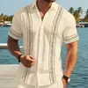 Estación independiente de Amazon ropa cruzada para hombre camisa de manga corta patrón de rayas abstractas hawaianas camisa casual dropshipping