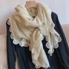 Início do Outono Fresco e Elegante Crochê Renda Algodão Linho Lenço Fino Xale Externo Feminino Moda Primavera e Verão Decorativo Lenço Longo de Seda