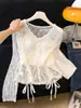 Top Sexy de Manga Larga con Escote en V y Diseño Hueco Estilo Puro Deseo para Mujer 2026 Verano Conjunto de Dos Piezas Cardigan Ajustado con Protección Solar