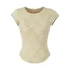 Camiseta pura y seductora sexy de cuello redondo y manga corta para mujer, nuevo top blanco de encaje para el verano de 2026, ajustado, adelgazante, para chica hot