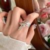 Anillo de Lazo de Plata Esterlina S925 para Mujer, Exquisito Diseño de Cinta, Costuras Lineales, Estilo Dulce de Ballet, Anillo Abierto