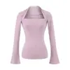 Chaleco de Cuello Cuadrado Camiseta Falsa de Dos Piezas de Manga Larga Otoño Nuevo Estilo Versátil Adelgazante Sexy Top Básico para Mujer