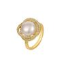 Anillo de Perla de Agua Dulce Guan Yu con Diamantes Completos, Diseño Hueco, Joyería Estilo Japonés y Coreano, Accesorio de Regalo para Mujeres S1071065