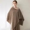 Capa casual nueva para mujer de otoño e invierno 100% cachemira, chal de longitud media, top de punto liso para abrigarse