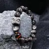 Pulseira de obsidiana prateada natural leão com pedra olho de tigre círculo único maré nacional pulseira masculina joia de texto retrô atacado
