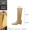 Botas de Montar Cuadradas de 9 cm de Altura, Directo de Fábrica para Mujer, Nuevo Estilo Otoño e Invierno 2026, Tacón Kitten, Forradas de Borrego, Cierre Trasero, Botas Largas