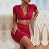Bai Fen Zhi Yi Amazon Transfronterizo Verano Estilo Europeo y Americano Comercio Exterior Sexy Vestido Traje Rojo Ajustado para Mujer