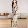 Vestido Largo de Primavera y Otoño con Pliegues, Mangas de Campana, Estampado de Mariposas, Cuello en U para Mujer, Estilo Vintage, Cintura Ceñida, de Venta Transfronteriza
