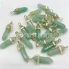 Joias Europeias e Americanas Pedra Natural Ágata Cristal Ponta de Bala Metal Banhado a Ouro Coluna Hexagonal Pingente Acessórios