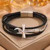 Artículo popular de comercio exterior: Pulsera Tejida de Cruz, Pulsera de Acero Inoxidable para Hombre de Tres Capas con Diseño Único, No se Desvanece, Al Por Mayor
