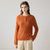 Suéter de Cachemira Kangbaolaishi para Mujer Tejido de Punto Trenzado Suéter de Punto Engrosado Patrón Aran Cuello Redondo Capa Base Suéter de Cachemira para Mujer