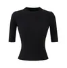 Top Delgado Elegante de Manga Media de Verano de Alta Gama Camisa de Punto Redonda Retro Francesa Camiseta de Media Manga para Mujer