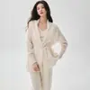 Caxemira 100% pura, nova coleção de outono, conjunto feminino de três peças: Cardigã com decote V + camisola curta + calça pantalona de cintura alta e com caimento