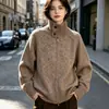 Nuevo estilo de abrigo suéter con cuello alto y doble cremallera para mujer, de comercio electrónico transfronterizo ruso, con corte relajado, estilo holgado y cárdigan de punto grueso