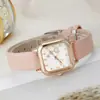 2026 Versión Coreana Transfronteriza Reloj con Correa Digital de Cuero y Aleación con Forma de Corazón Dulce Reloj de Cuarzo Cuadrado para Mujer Set de Pulsera de Corazón
