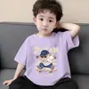 Ropa Infantil Camiseta de Algodón Puro de Manga Corta para Niños Verano Dibujos Animados Impresos Top Camiseta Holgada Fina de Cuello Redondo para Niños