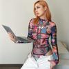 Roupa Feminina Transfronteiriça Europeia e Americana 2024 Primavera Hottie Macacão de Malha Estampado Gola Redonda Top com Estampa de Desenho Animado para Mulheres