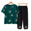 Conjunto de roupas de verão para mulheres de meia-idade e idosas, camisa de manga curta para idosos, camisa de mãe, 60s, 70s, blusa de vovó, novo estilo para senhoras mais velhas