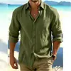 Comercio Exterior Europeo y Americano AliExpress Camisa de Manga Larga para Hombre Color Sólido Casual Algodón Lino Camisa Fábrica de Origen Venta al por Mayor Una Pieza