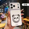 Adecuado para iPhone 18 Pro Max, Funda de Teléfono con Soporte de Panda Pequeño, Cubierta Protectora de Cuero Manzana 17 Dibujos Animados de Moda 16