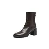 Botines Elásticos Negros de Tacón Medio Chuyuji para Mujer, Botas Estilizadas de Tacón Grueso Alto, Botines de Verano de Una Sola Capa, Botas Martin de Punta Cuadrada