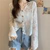 Tricô Retrô Francês Roupa com Proteção Solar para Mulheres Verão Malha Fina Recortada Blusa Renda Tricô Cachecol Roupa de Tricô Feminina